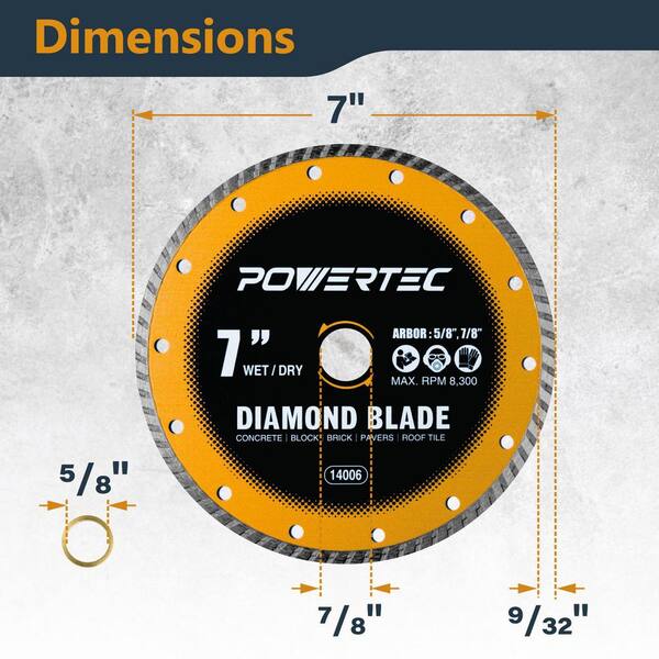 POWERTEC 7-Inch Segmented Diamond Saw Blade - Wet/Dry Cutting For Concrete, Brick, Pavers & Tile - View #3