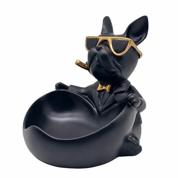 Animal Styling, Black, Sturdy Resin Handcrafted, Bulldog Shaped Storage Decor Bowl, Key Holder Bowl Candy Dish (Black)