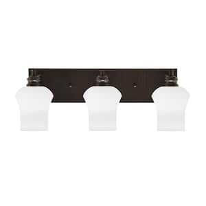 Albany 23.5 in. 3-Light Espresso Vanity Light with Clevelend White Linen Glass Shades