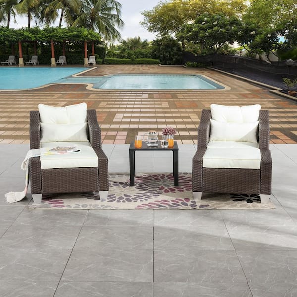 Patio Festival 5-Piece Wicker Patio Conversation Set with Beige Cushions