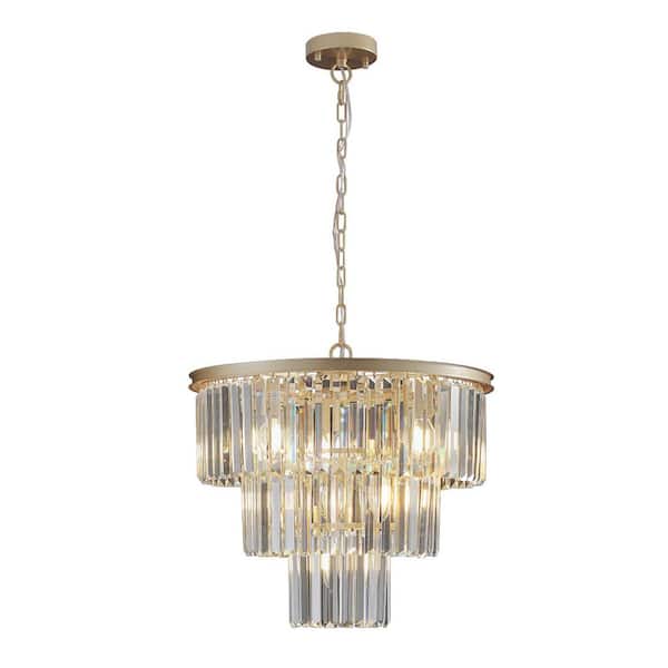 7-Light Gold 3-Tier Crystal Round Chandelier with Adjustable Hanging Height for Kitchen Island (Bulb Not Included)