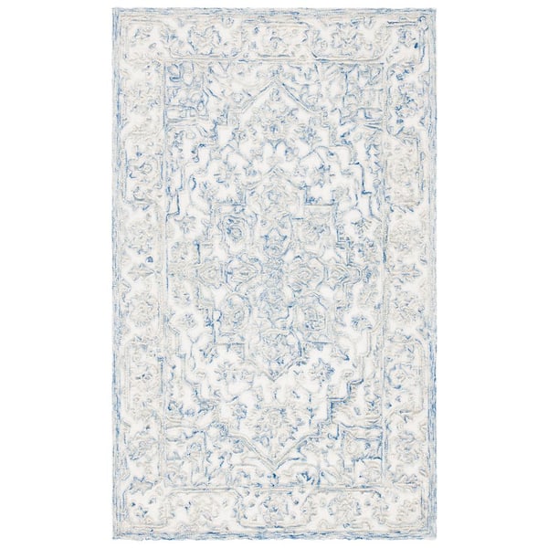 SAFAVIEH Trace Ivory/Blue Doormat 3 ft. x 5 ft. High-Low Area Rug