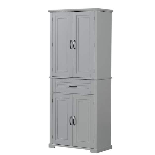 29.9 in. W x 15.7 in. D x 72.2 in. H Gray Linen Cabinet with Doors, Drawer and Adjustable Shelves