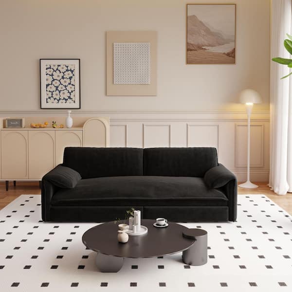Harper & Bright Designs 66 in. Black White Velvet Queen Size Pull