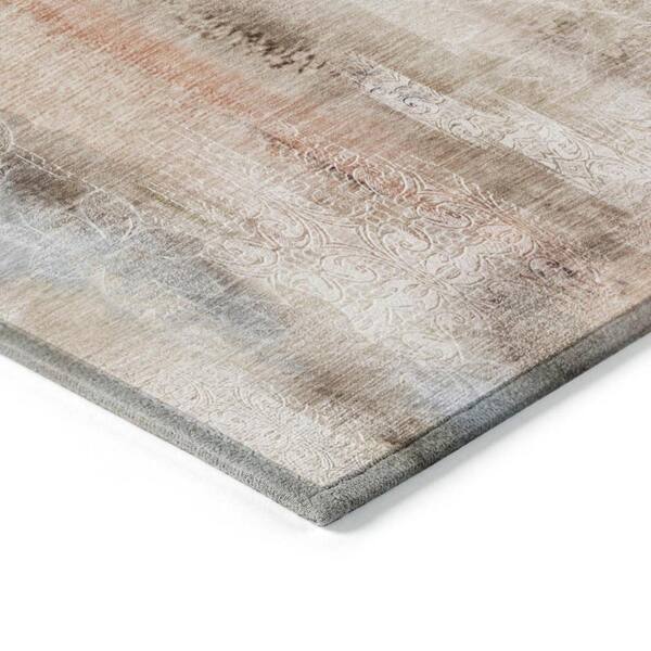 Beige and Brown 5 ft. x 8 ft. Woven Border Polyester Rectangle Indoor/Outdoor Area Rug