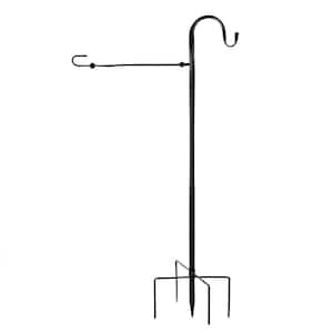 4 ft. Black Metal Garden Flagpole with Shepherds Hooks, Anti-Wind Clip and 5-Base Prongs for Small Flag