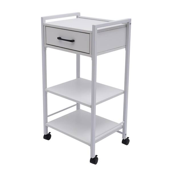YIYIBYUS 3Tier Wood 4Wheeled Utility Cart with Drawer in White