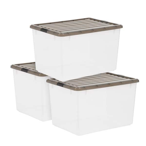 144 Qt./36 Gal. Plastic Storage Bin with Buckles, Clear (3-Pack)