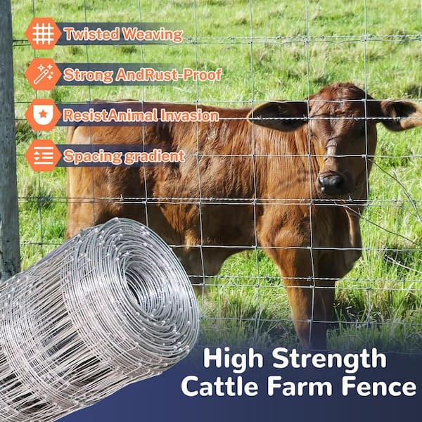 48 in. x 165 ft. 10-Gauge Reinforced Hot-Dip Galvanized Mesh for Cattle Fence Panel Pig Fence Panel, Grass Pasture Fence