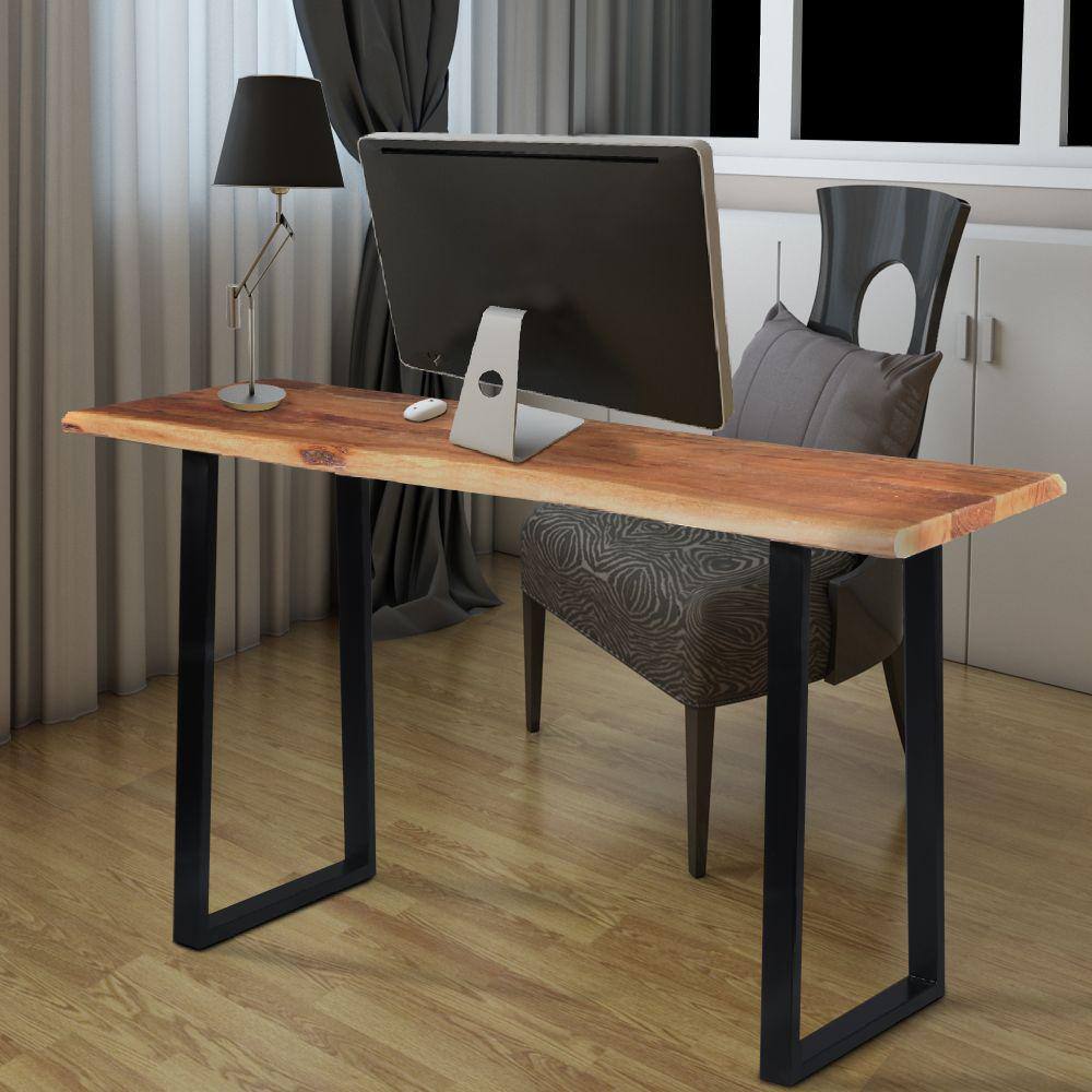Industrial Black Acacia Wood Live Edge Desk with Metal Legs