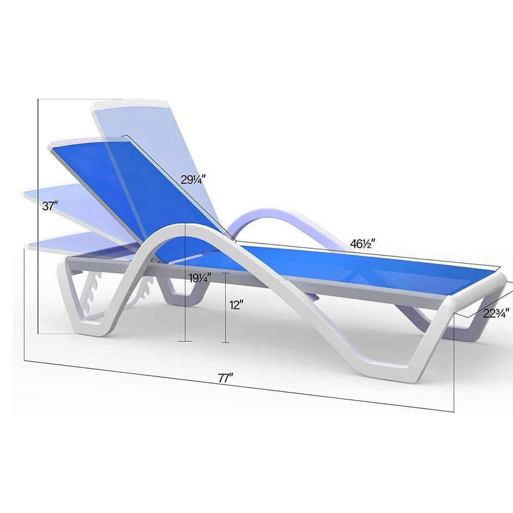 Blue Aluminum Adjustable Outdoor Chaise Lounge with Armrests