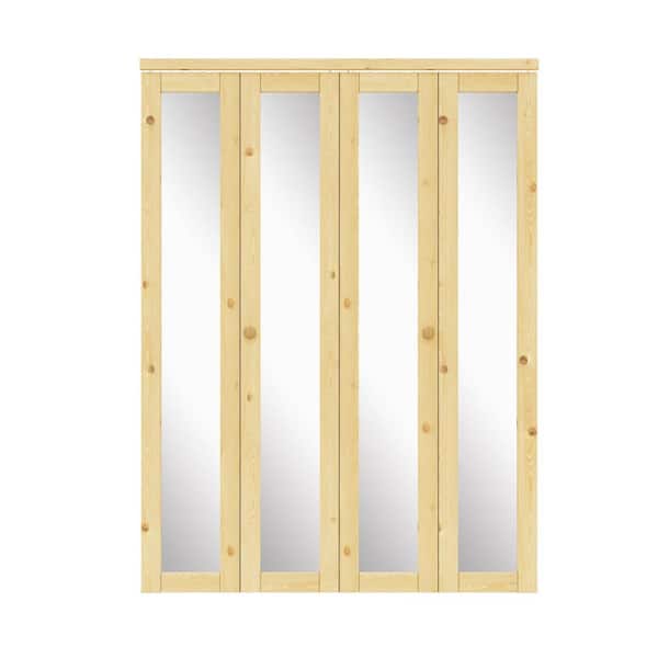 60 in. x 80 in. 1-Lite Solid Core Unfinished Pine Wood Mirrored Glass Interior Closet Bi-fold Door with Hardware
