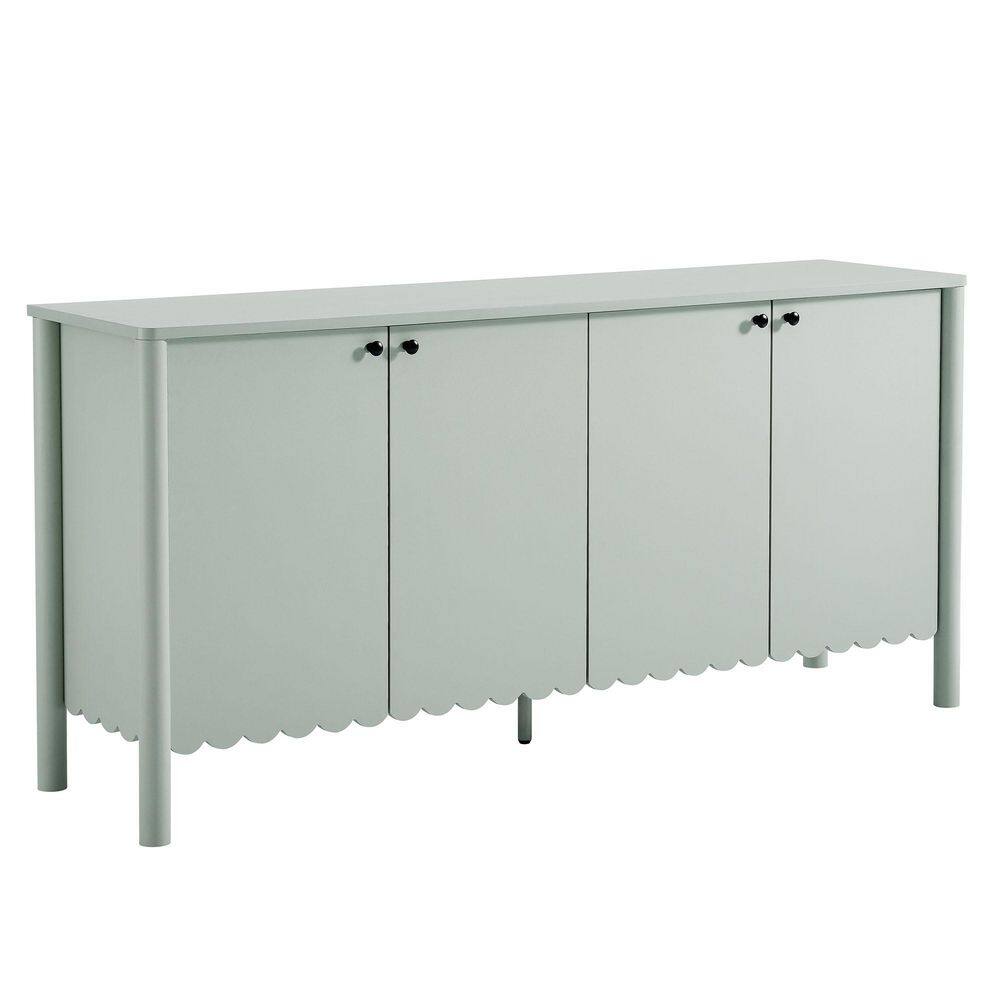 Emmeline 4-Door Scalloped Sideboard in Sage – 66 Inch Modern Buffet Cabinet with Adjustable Shelves
