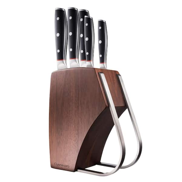 6 Pieces Premium Kitchen Knives Set With Acacia Wooden Knife Block