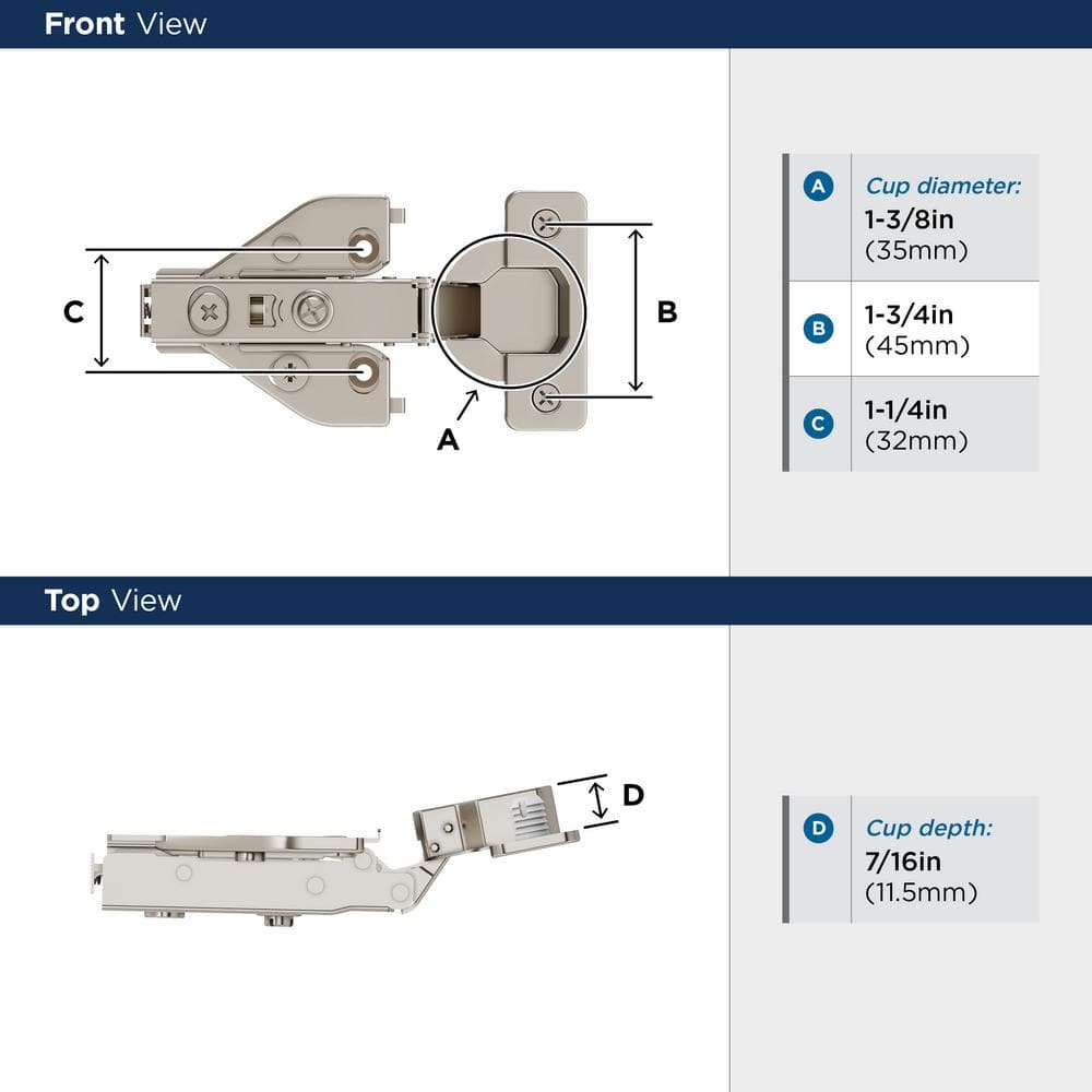 Nickel Full Overlay Self-Closing Euro Cabinet Hinge Pair