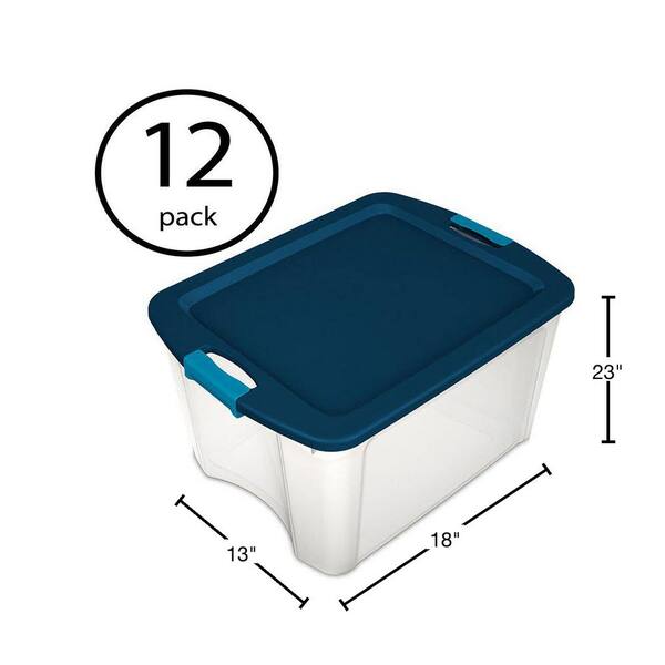 Sterilite Mini Plastic Storage Container with Aquarium Blue Latches 18 Pack 