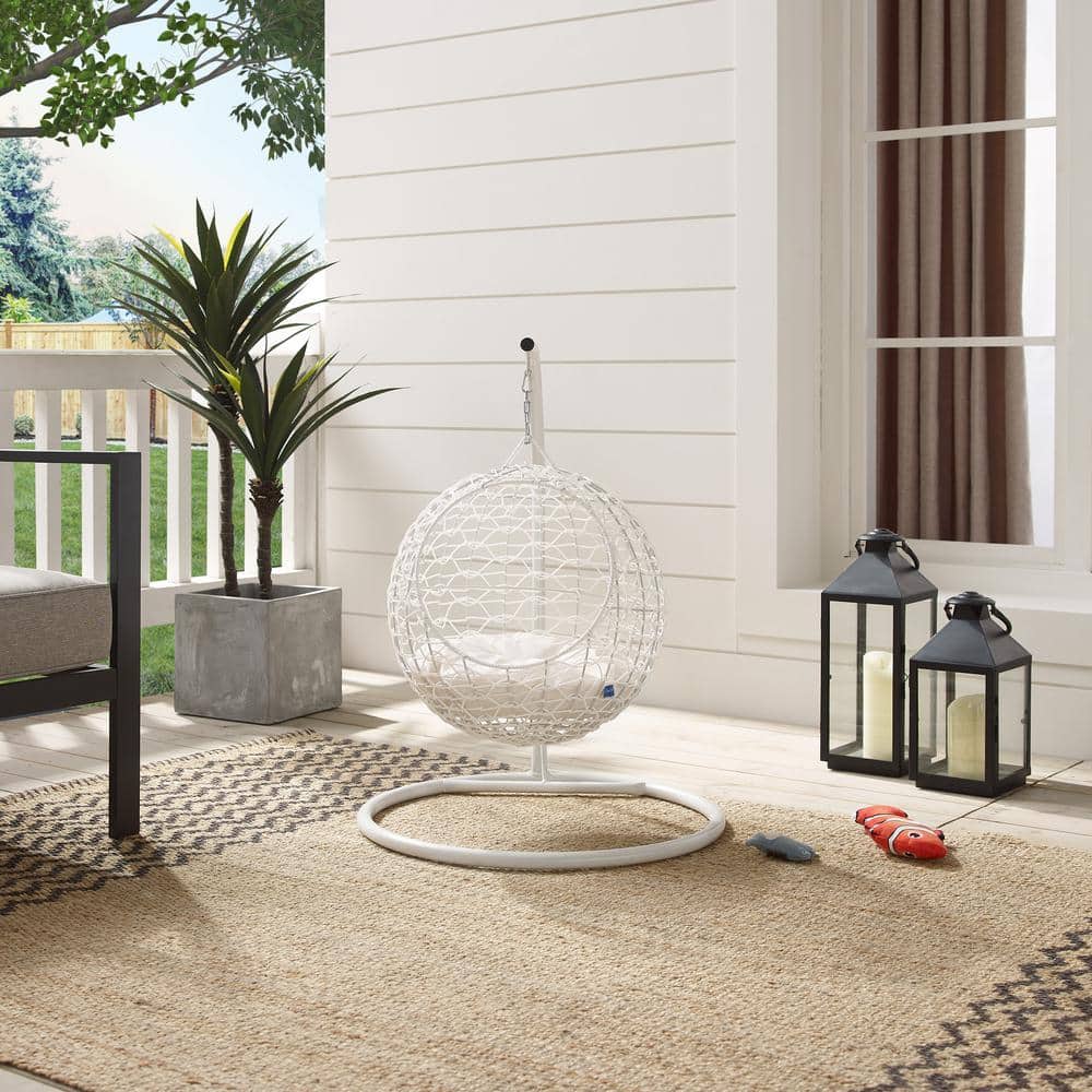 Medium White Rattan Hanging Egg Cat Bed