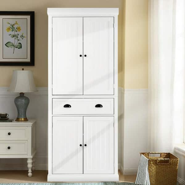 FORCLOVER White Kitchen Cabinet Sideboard Cupboard Storage with Sliding Doors