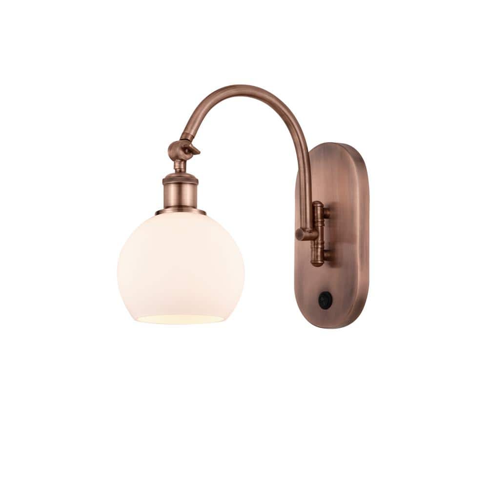 Athens 1-Light Antique Copper, Matte White Wall Sconce with White Glass Shade price history on PriceWatchPro