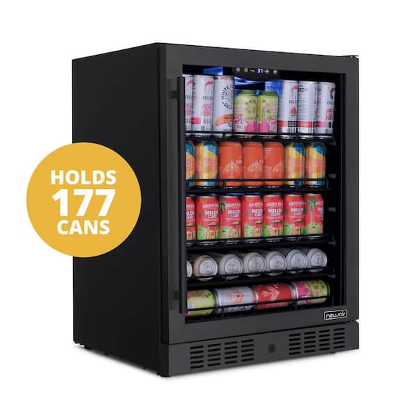 NewAir 24 in. 177 Can Built-in Beverage Fridge Refrigerator Cooler in Black Stainless Steel with Precision Temperature Control