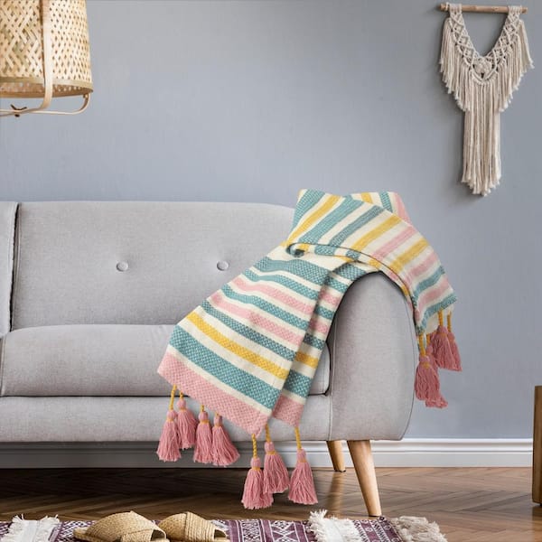 LR Home Gemma Sea Side Striped Multi-color Cotton Throw Blanket
