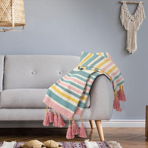 Unbranded Gemma Sea Side Striped Multi-color All Natural Cotton Throw Blanket