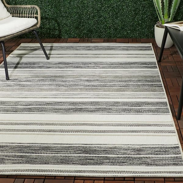 Alexie Grey 8 ft. x 10 ft. Stripe Indoor/Outdoor Area Rug