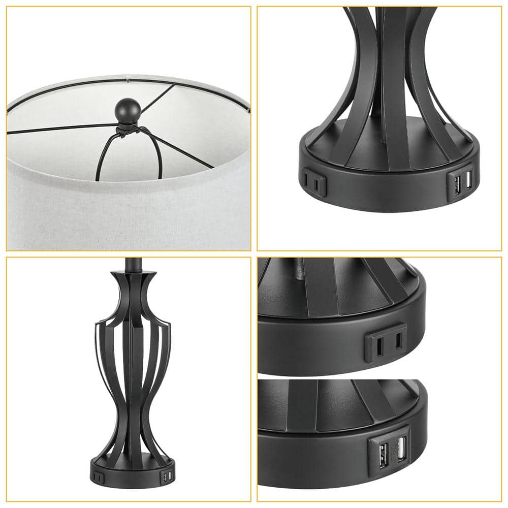 Black Metal 23.25'' Touch Control Table Lamp Set with Beige Shades