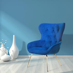 Kenzo Blue Velvet Button Tufted Wingback Chair