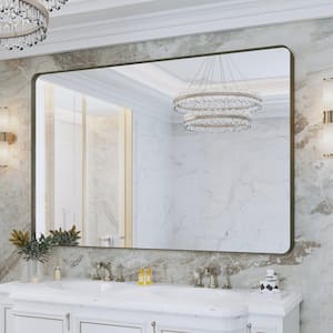 60 in. W x 40 in. H Large Rectangular Framed Wall Mounted Bathroom Vanity Mirror in Brushed Bronze