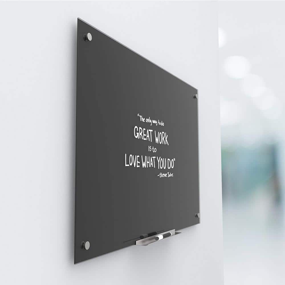 47" x 35" Black Tempered Glass Dry Erase Board with Alloy Steel Frame