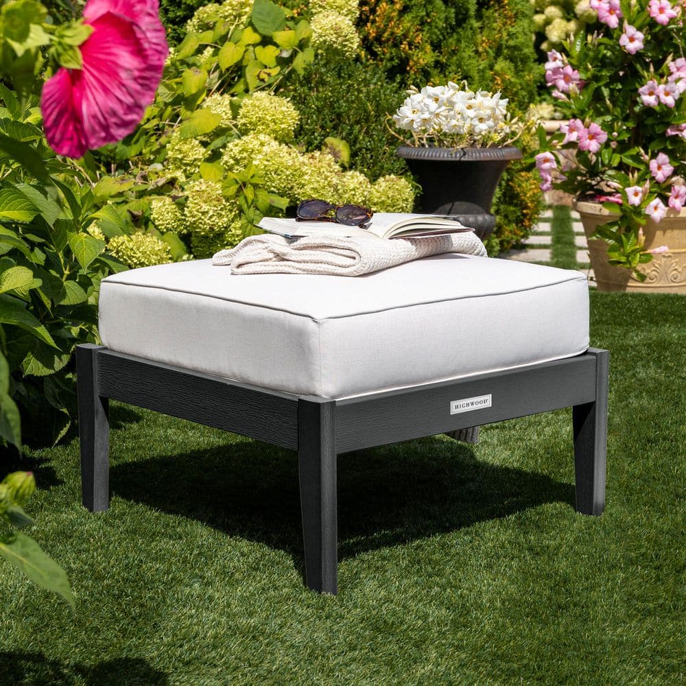 Lehigh Black Recycled Plastic Outdoor Deep Seating Ottoman with Bliss Linen Cushion price history on PriceWatchPro