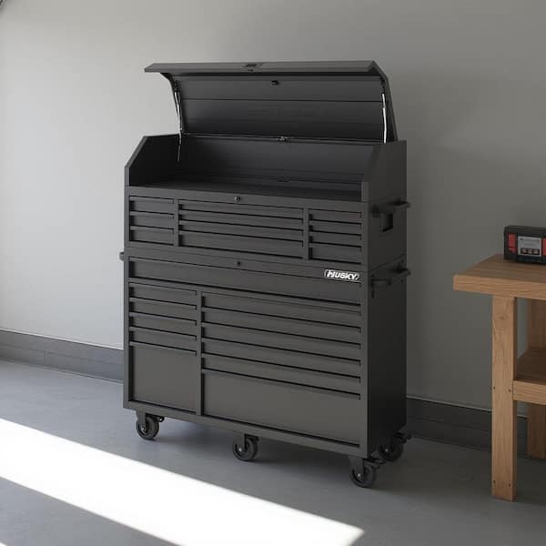 56 in. W x 22 in. D Heavy Duty 23-Drawer Combination Rolling Tool Chest and Top Tool Cabinet Set in Matte Black