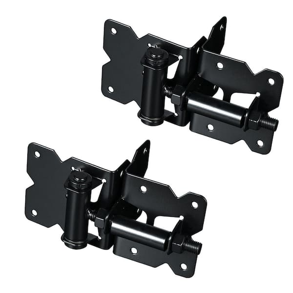 Carbon Steel Self Closing Gate Hinges Black Powder Coated for Vinyl or Wood Fence Surface Pack