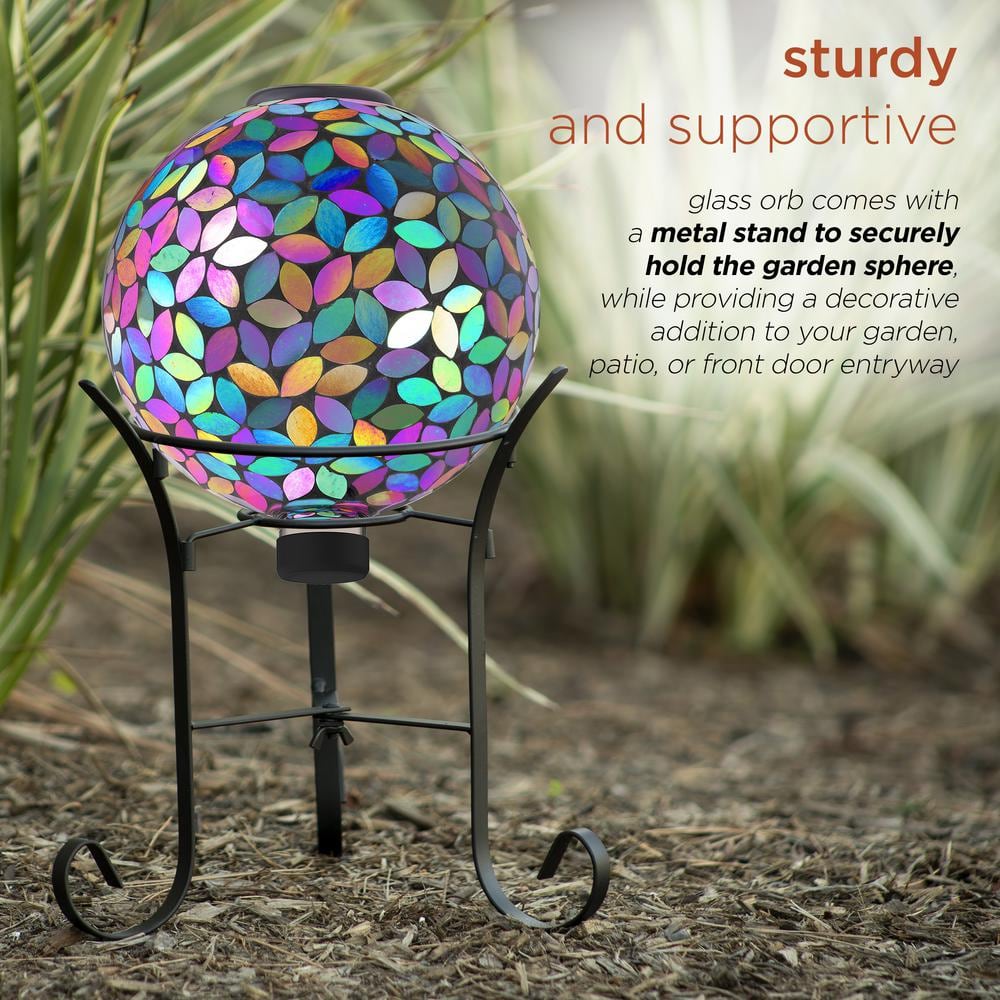 11" Solar Mosaic Iron/Glass Gazing Globe with Stand Purple - Alpine Corporation