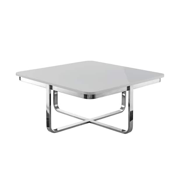 Inspired Home Lanna 40 in. Light Gray/Chrome Medium Square Wood Coffee Table