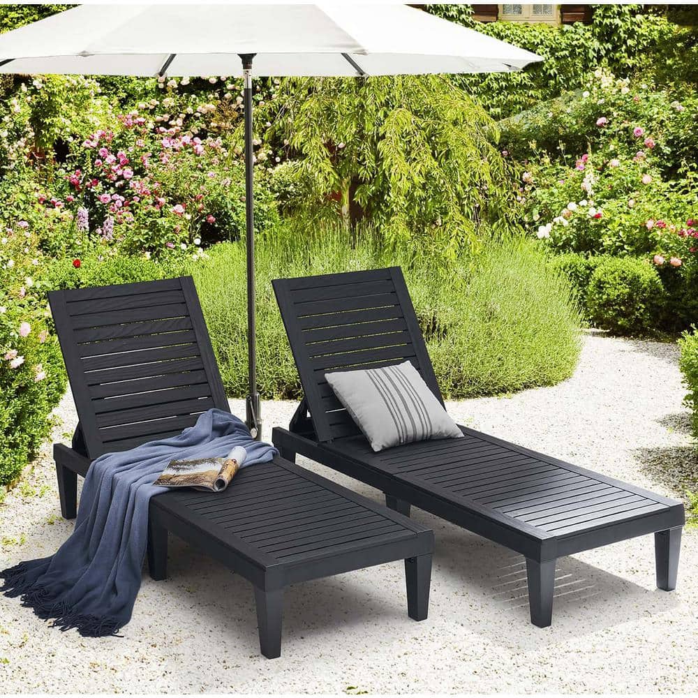 Nestl Black Adjustable Polyresin Outdoor Chaise Lounge Set