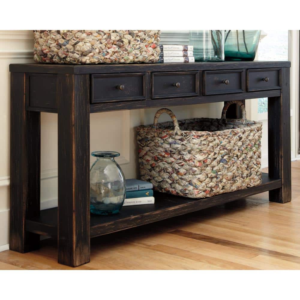 Gavelston Black Wood Rectangular Console Table with Storage