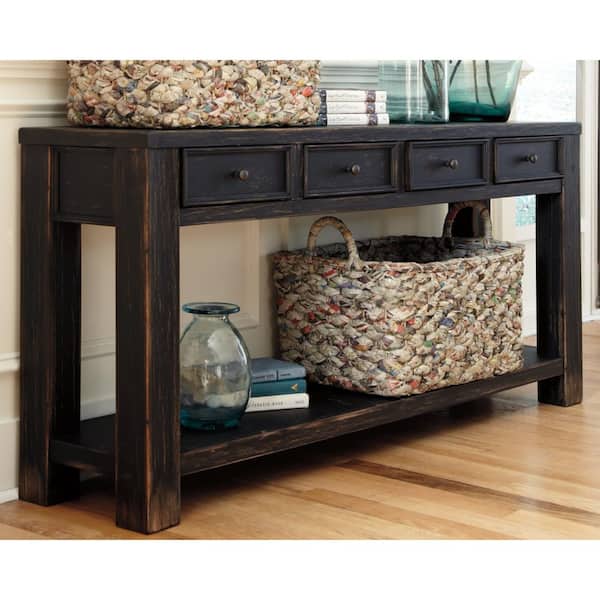 Gavelston 64 in. Black Rectangle MDF Console Table with Drawer
