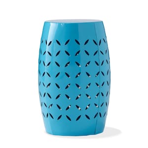 Blue Round Metal Outdoor Side Table, for Patio, Garden and Backyard