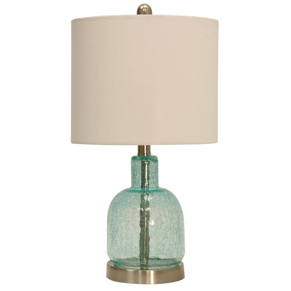 Seafoam Blue Crackled Glass Table Lamp with Off-White Shade