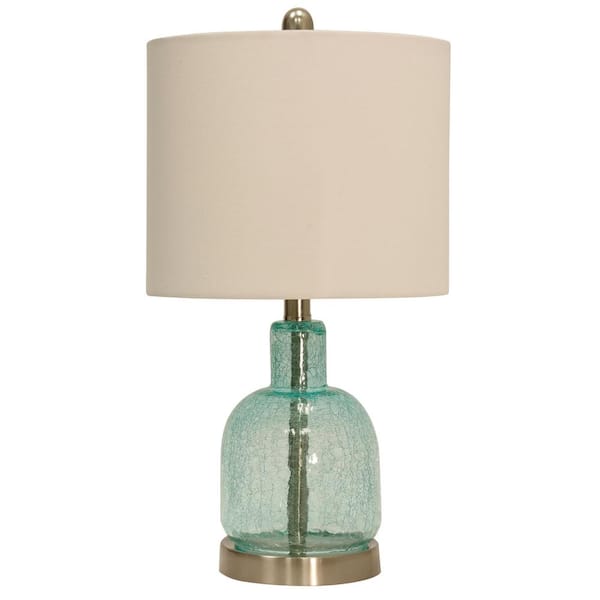 20 in. Seafoam Blue Table Lamp with Off-white Hardback Fabric Shade