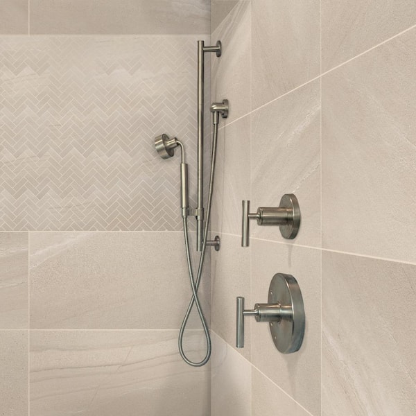 Seville Beige 12 in. x 15 in. x 9 mm Matte Porcelain Herringbone Mosaic Tile (4.77 sq. ft. / Case)