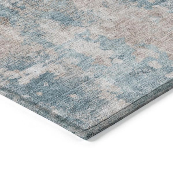 Teal and Taupe 9 ft. x 12 ft. Woven Abstract Rectangle Indoor/Outdoor Area Rug