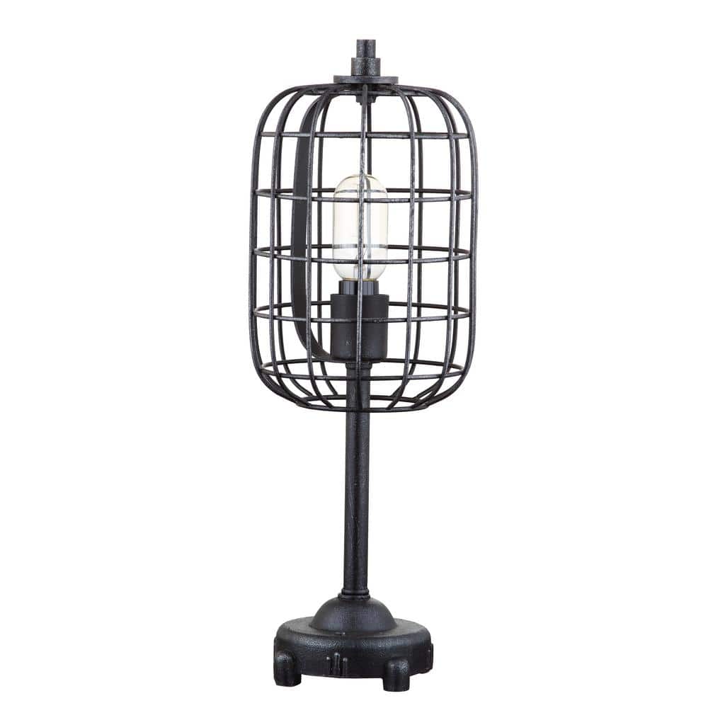 Edison Black Industrial Steel Table Lamp with Cage Shade