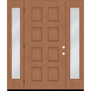 Regency 70 in. x 96 in. 8-Panel RHOS AutumnWheat Stain Mahogany Fiberglass Prehung Front Door with Dbl 12in. Sidelites