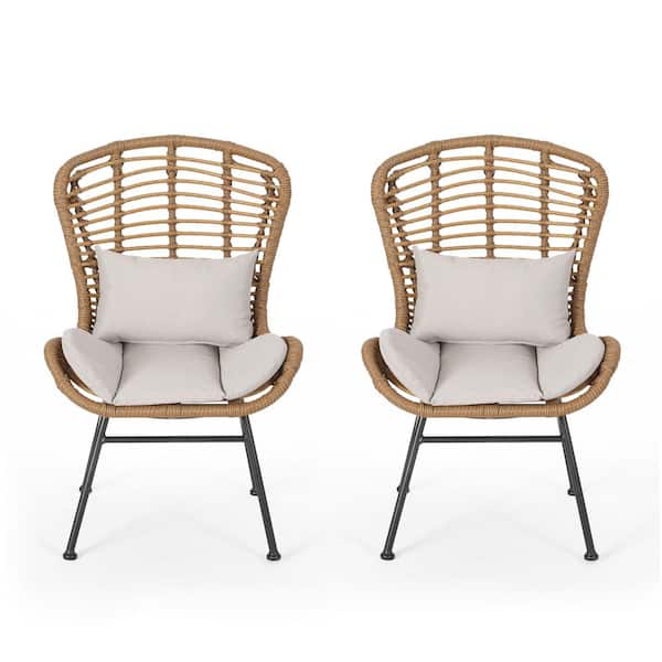 Misopily Modern Metal Outdoor Lounge Chair with Handcrafted Polyethylene Woven Rattan in Water-Resistant Beige Cushions (2-Pack)