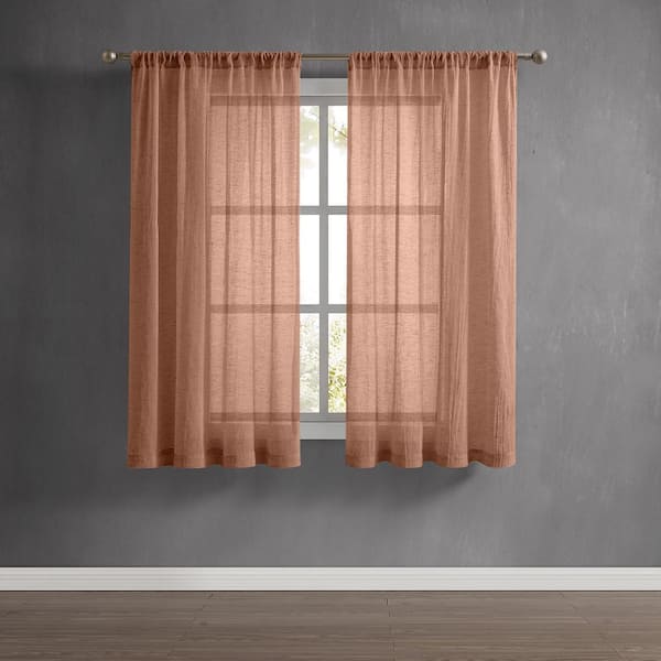 French Connection Charter Rust Polyester Solid 50 in. W x 63 in. L Easy Care Rod Pocket Indoor Sheer Curtain (Set of 2 Panels)