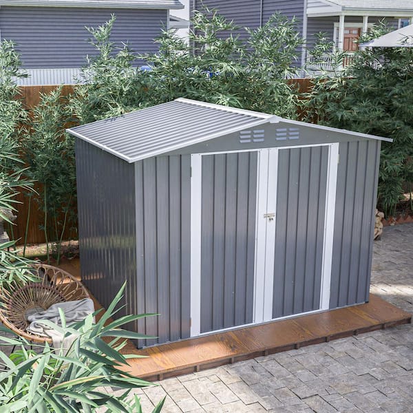 8 ft. W x 6 ft. D Gray Outdoor Storage Metal Shed, with Double