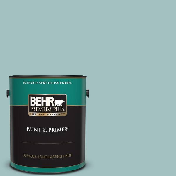 BEHR PREMIUM PLUS 1 gal. #S440-3 Aspiring Blue Semi-Gloss Enamel Exterior Paint & Primer